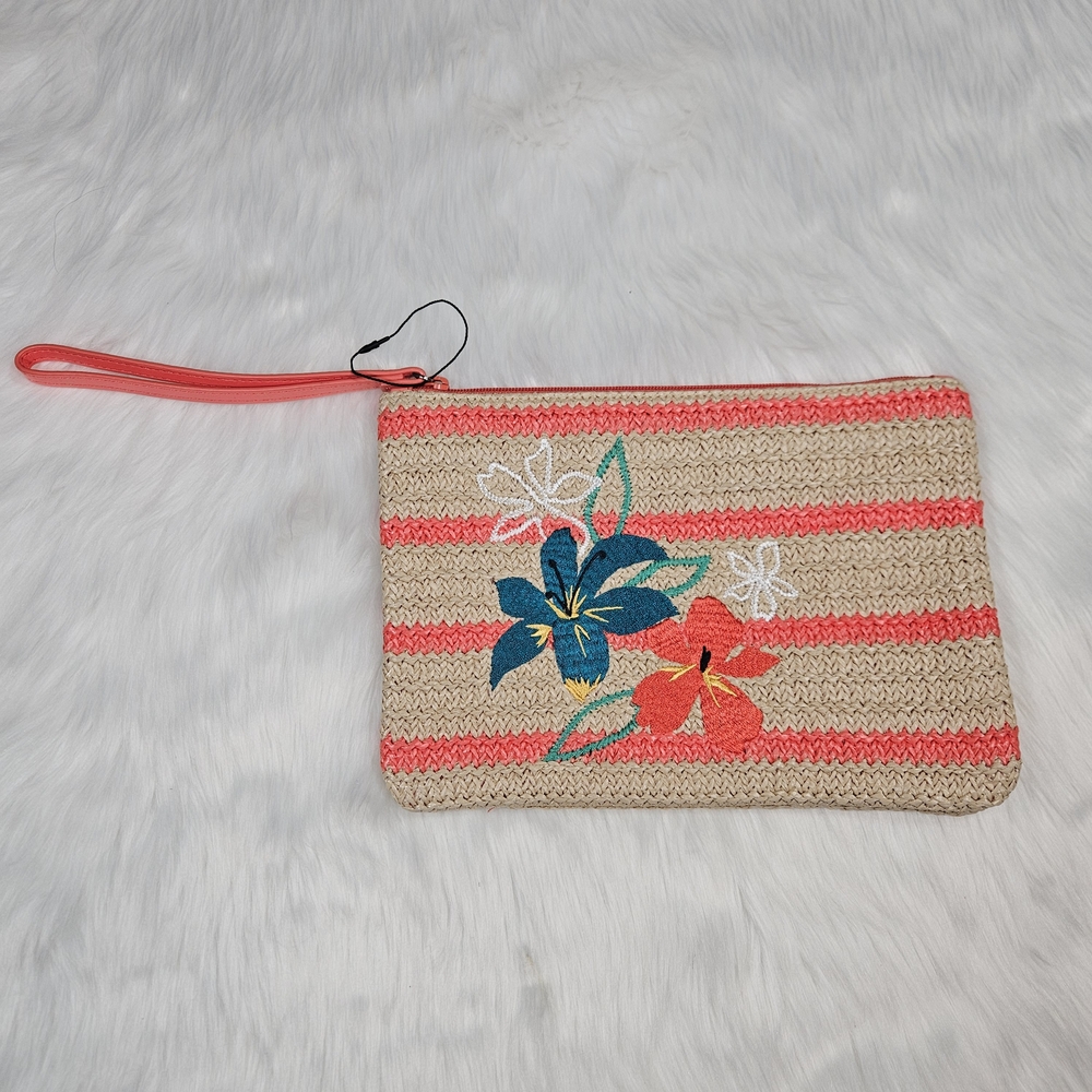 Vera Bradley Rain Forest Lily Coral Straw Wristlet - Picture 3 of 9